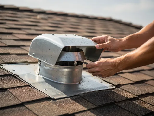 Valley Falls Dryer Vent Cleaning certified technician safely cleaning a roof-mounted dryer vent in Valley Falls
